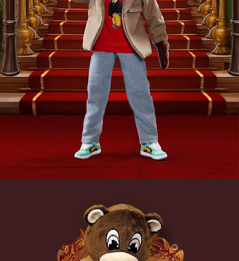 goon original “ye graduation bear” plush head pendant – designer art toy, soft figure head display, keychain gift collectible